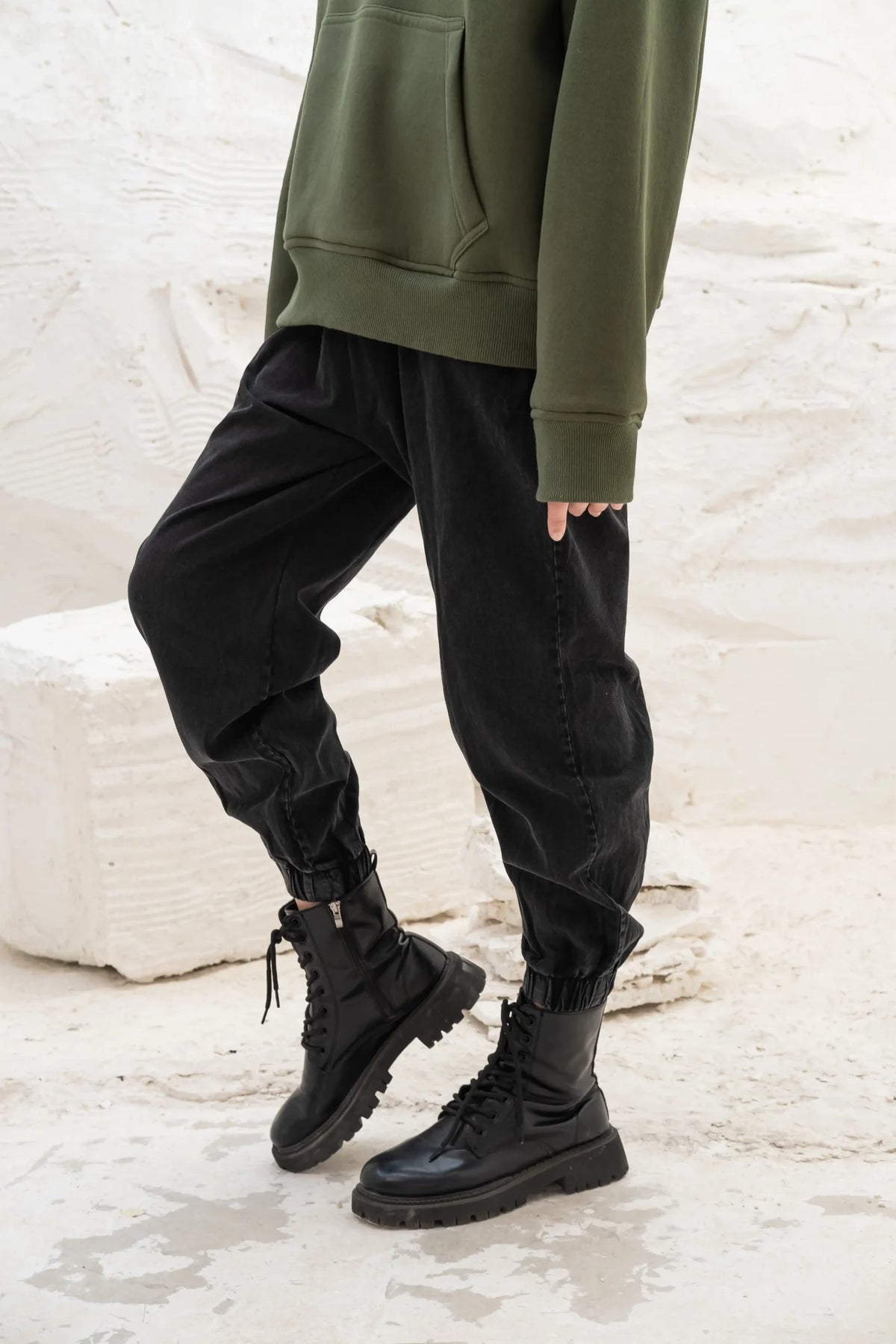 Denim Joggers-Black