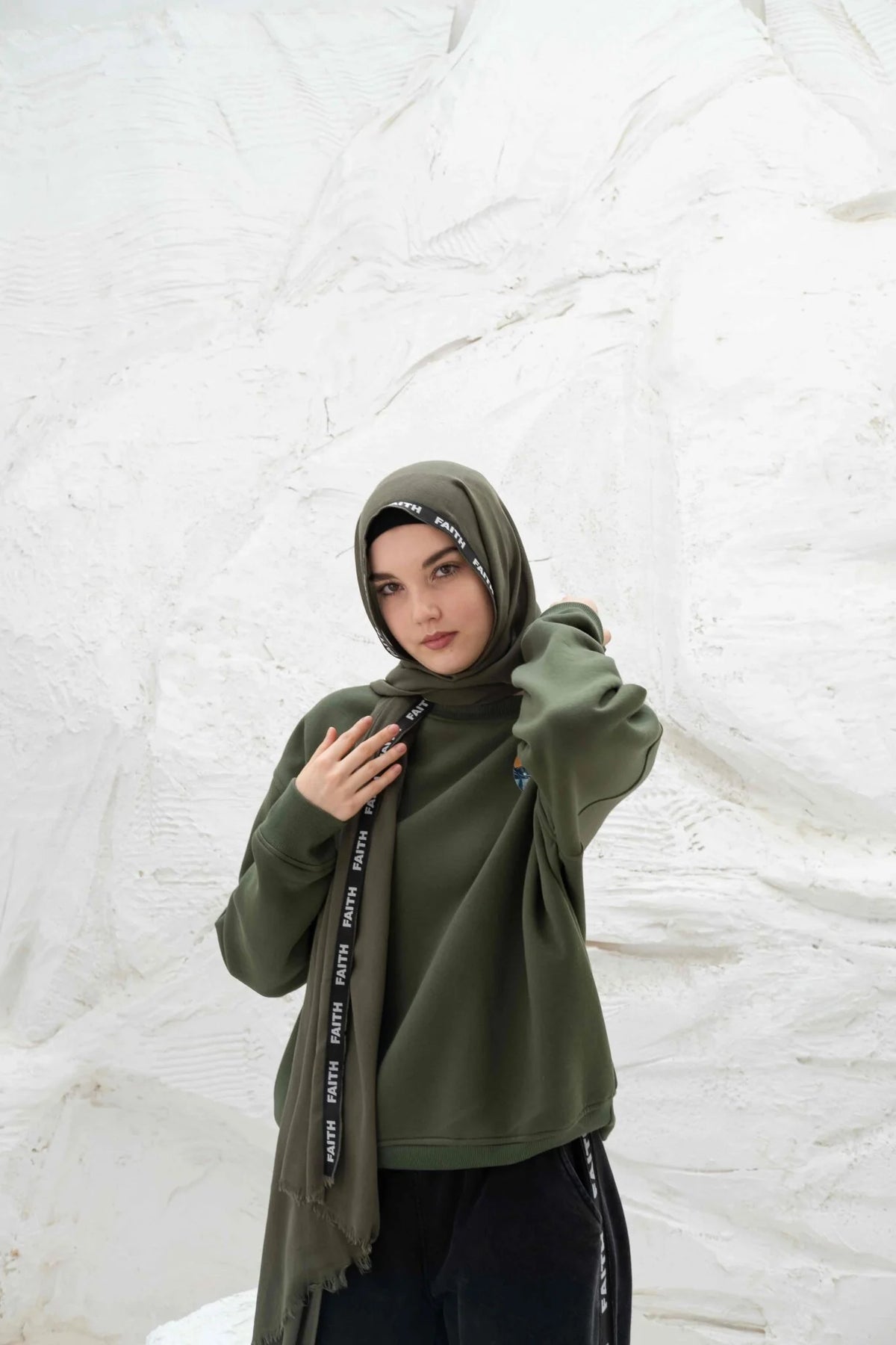 Printed Crew Neck Olive Sweatshirt