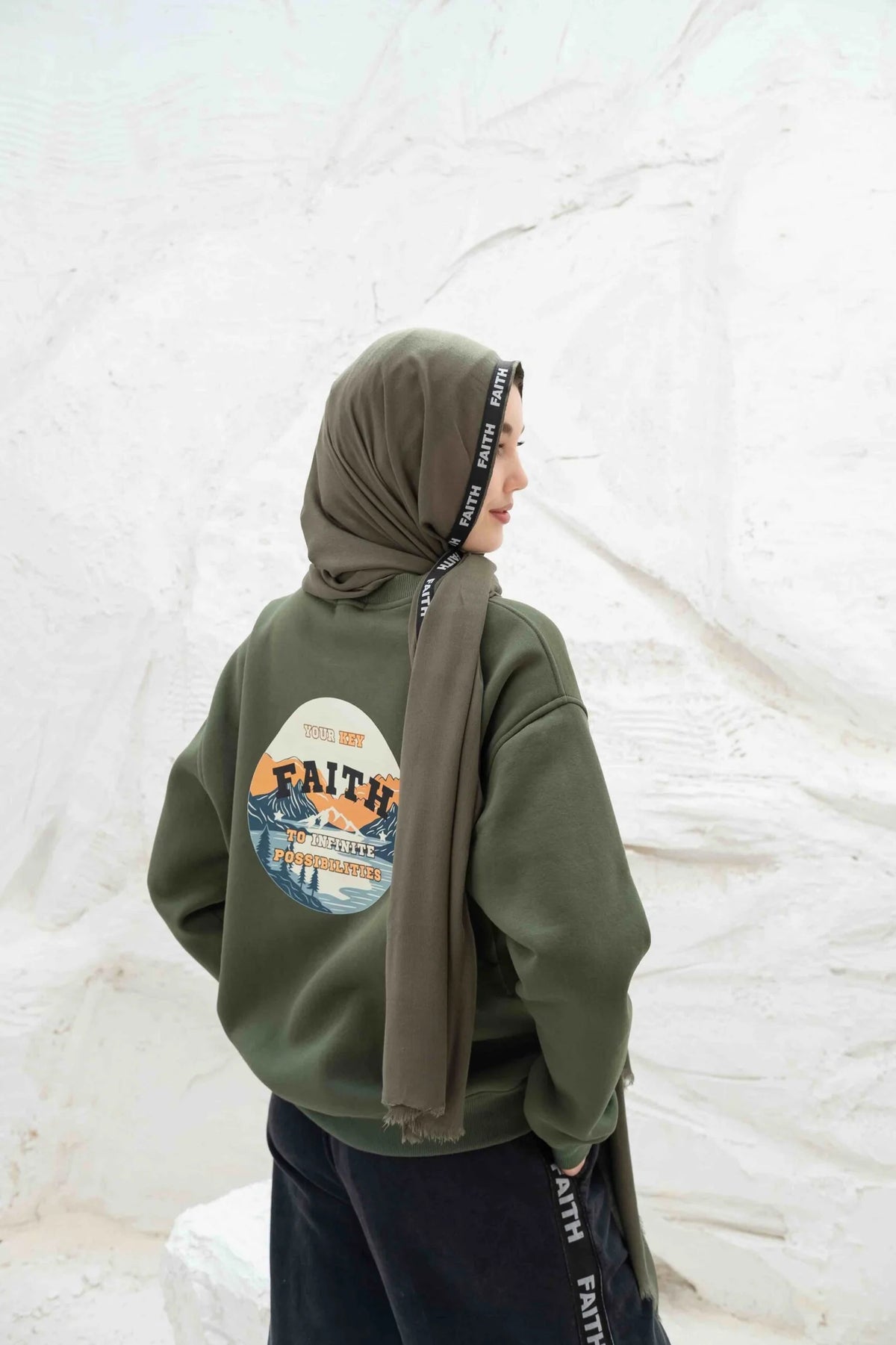 Printed Crew Neck Olive Sweatshirt