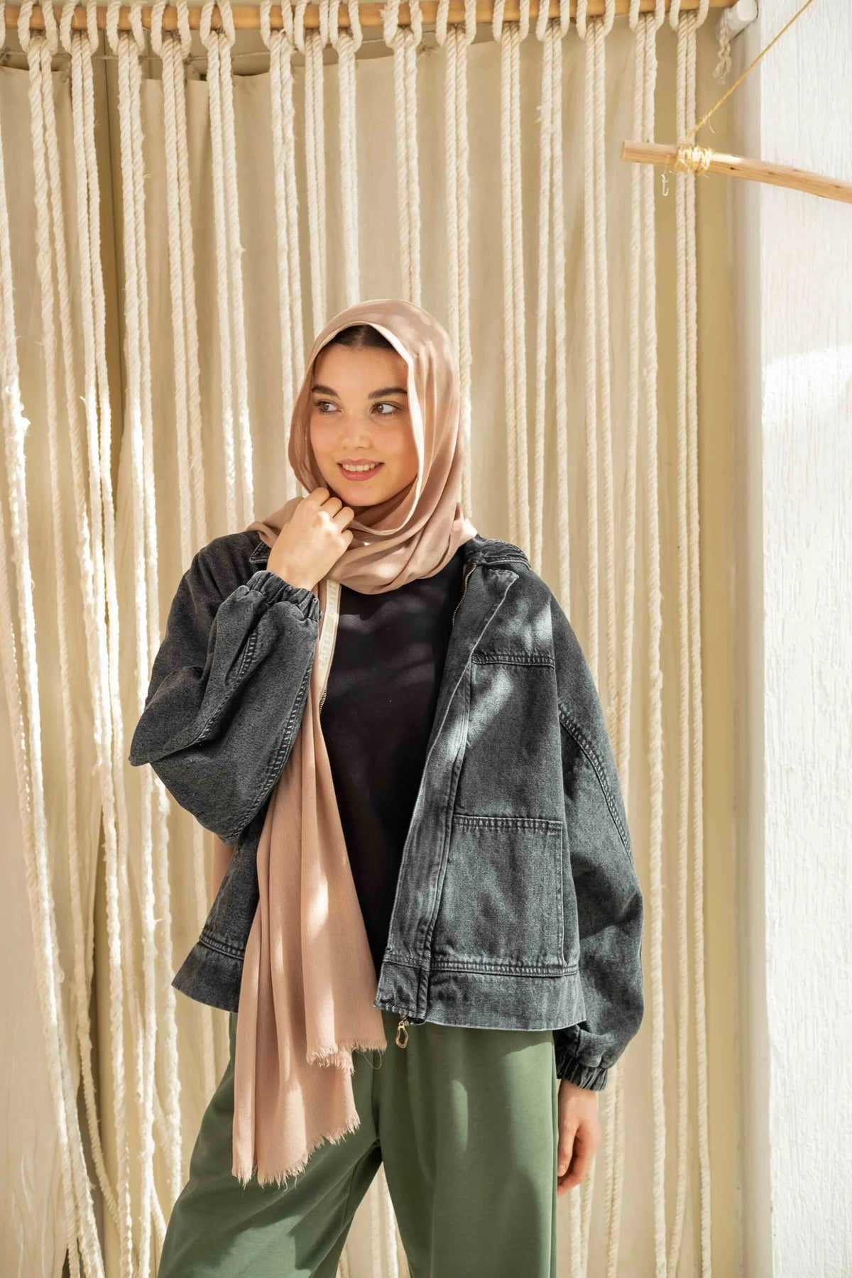 Washed Grey Denim Baseball Jacket