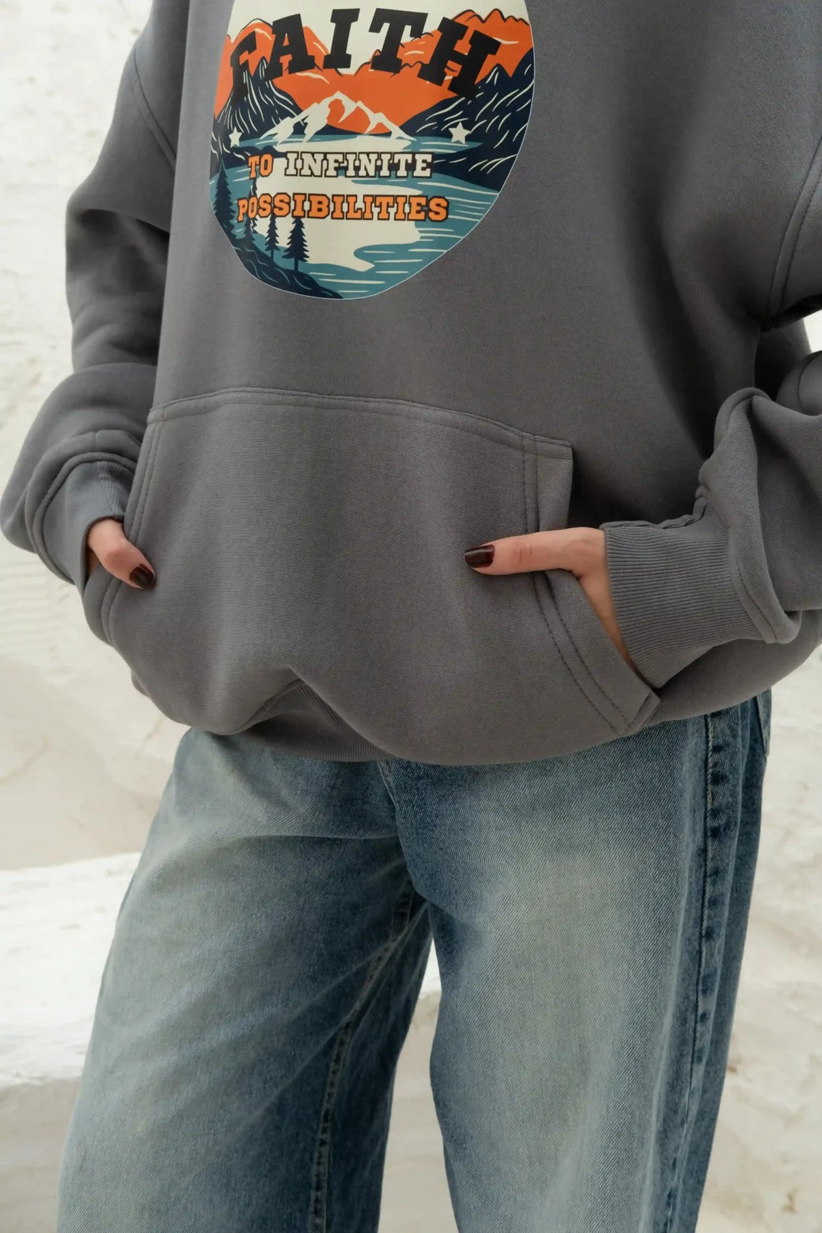 Faith Grey Printed Hoodie