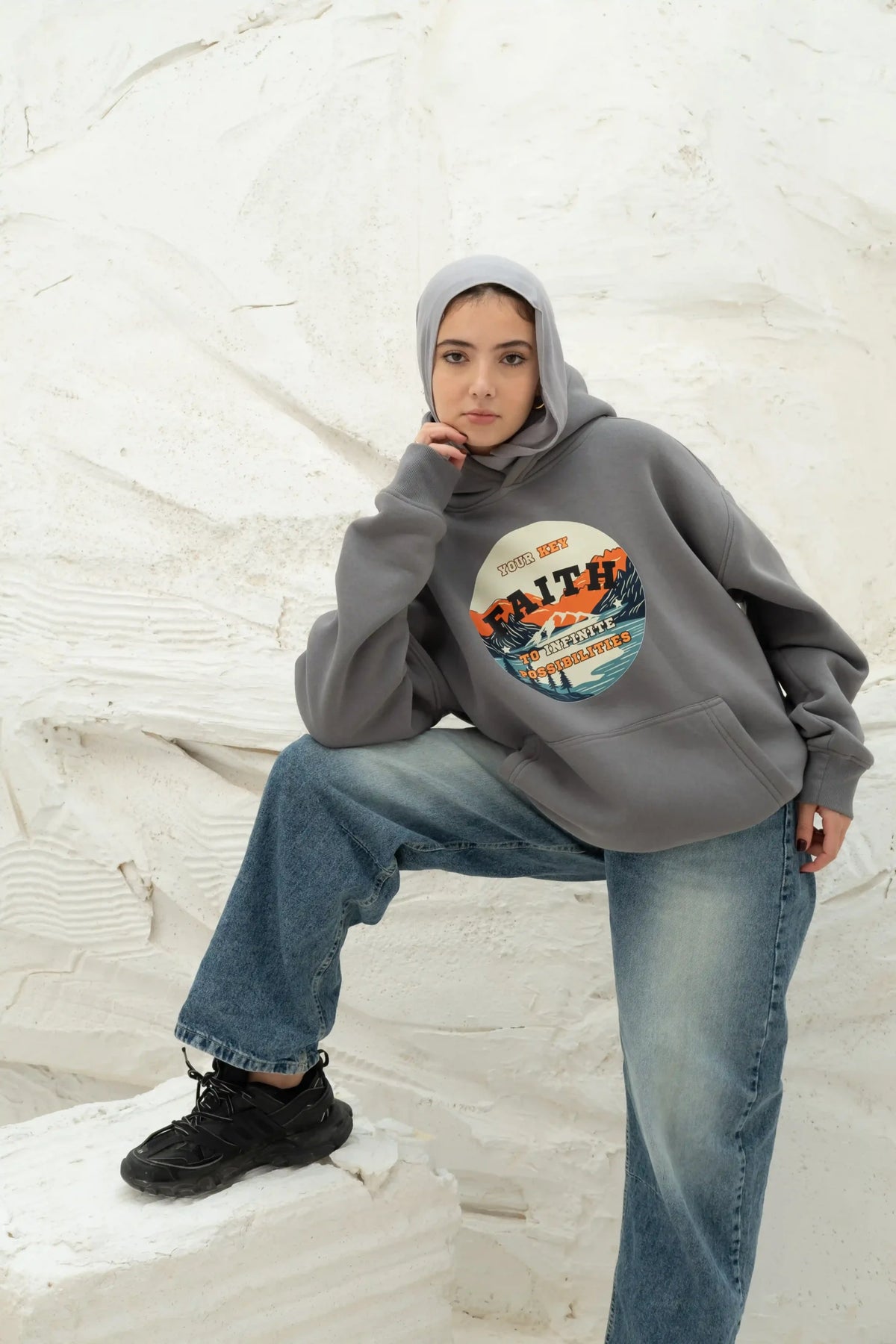 Faith Grey Printed Hoodie