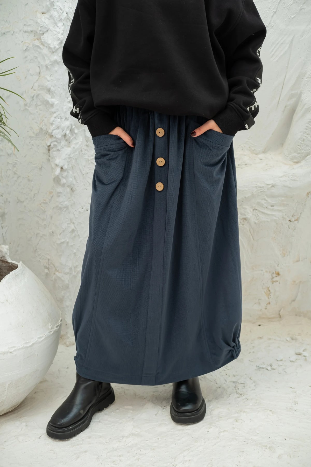 Trendy Velvet Navy Skirt