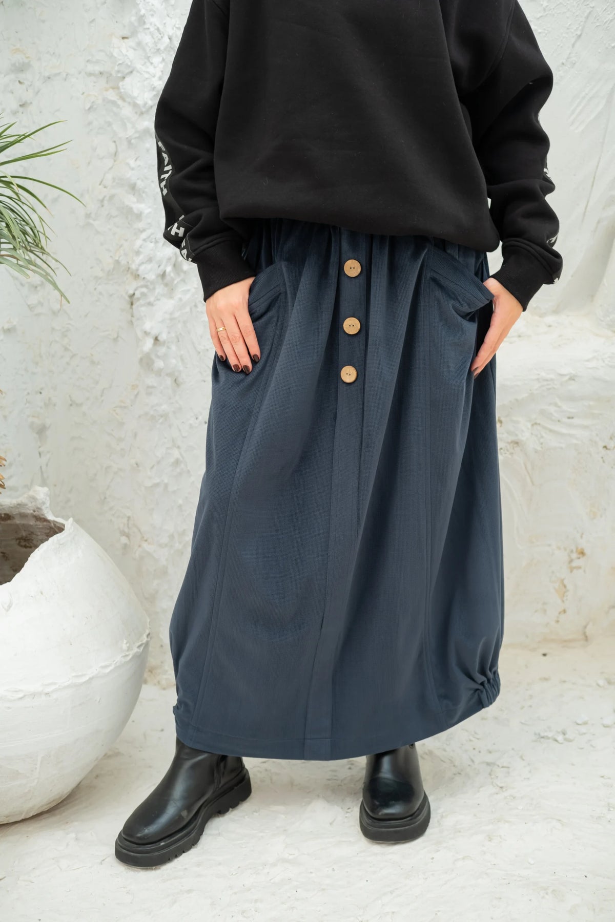 Trendy Velvet Navy Skirt