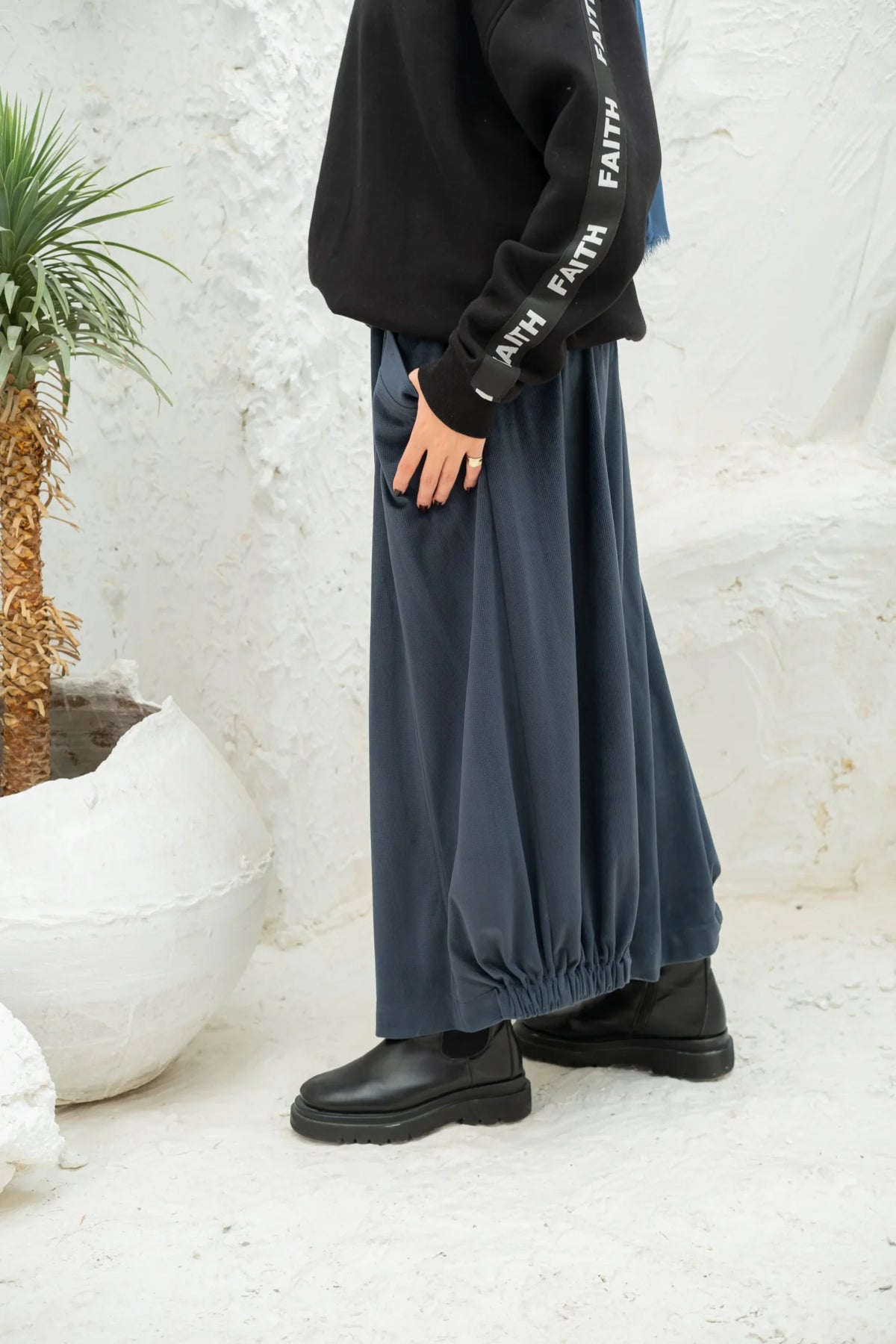 Trendy Velvet Navy Skirt