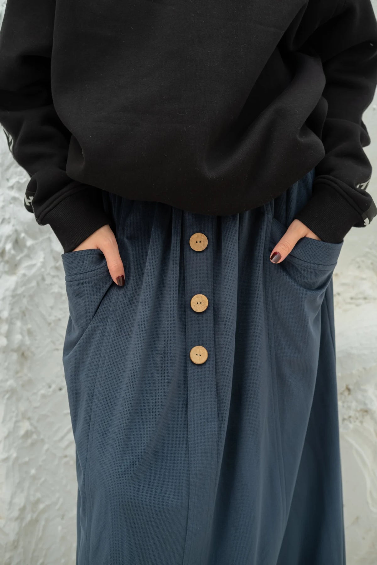Trendy Velvet Navy Skirt